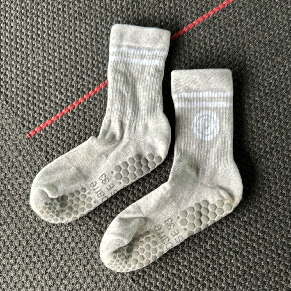 Taupe & White Athletic Grip Socks